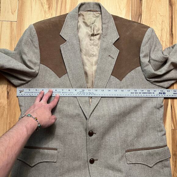 VINTAGE 70s Western Blazer Size 44R Faux Suede Yoked Circle S Sport Coat - Picture 3 of 8